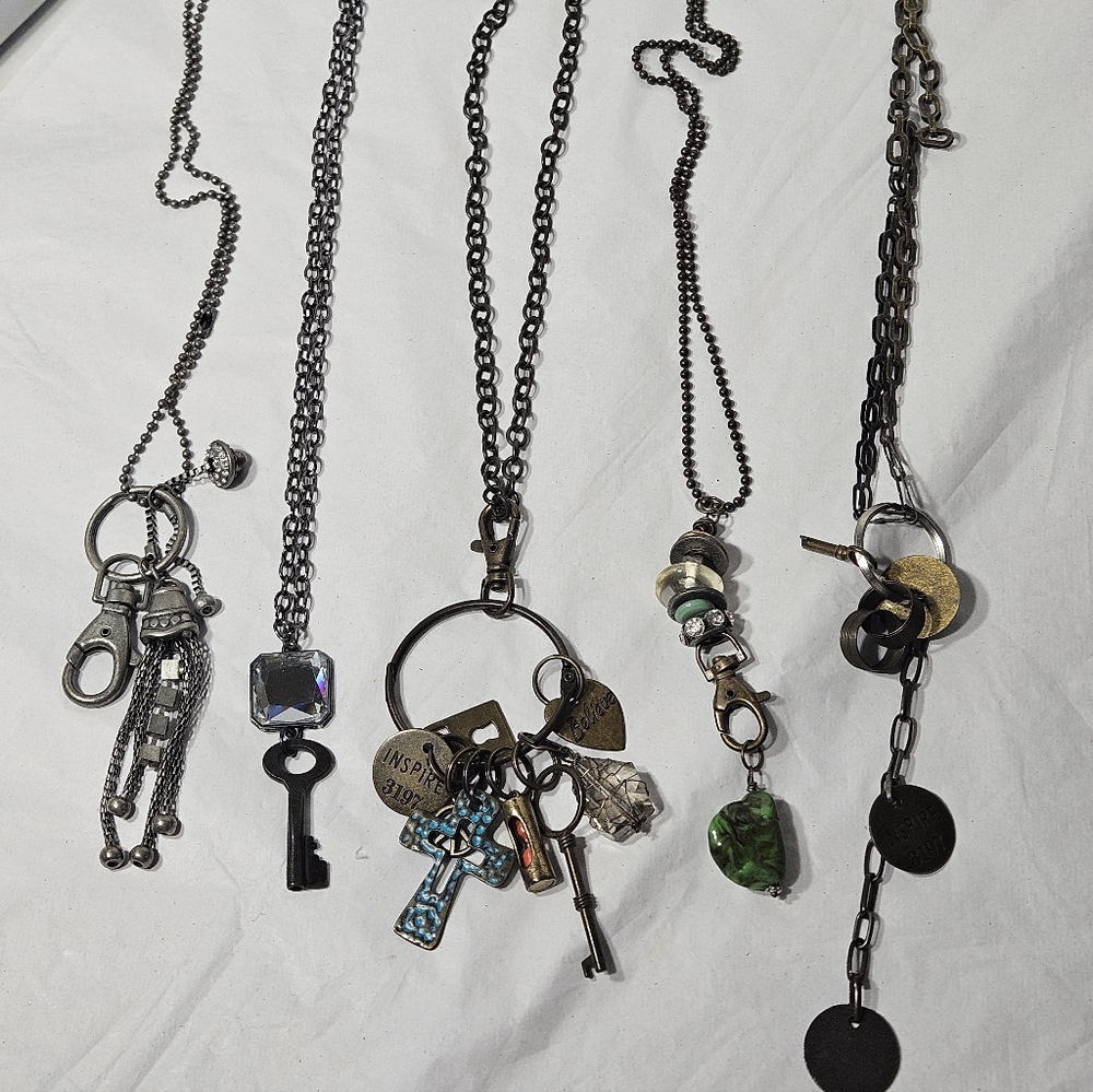 Bundle Lot of 5 Long Steampunk Steam Punk Metal Necklaces